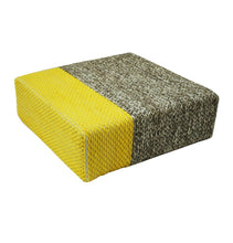 Load image into Gallery viewer, Ira - Handmade Wool Braided Square Pouf | Natural/Vibrant Yellow | 90x90x30cm
