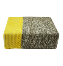 Load image into Gallery viewer, Ira - Handmade Wool Braided Square Pouf | Natural/Vibrant Yellow | 90x90x30cm
